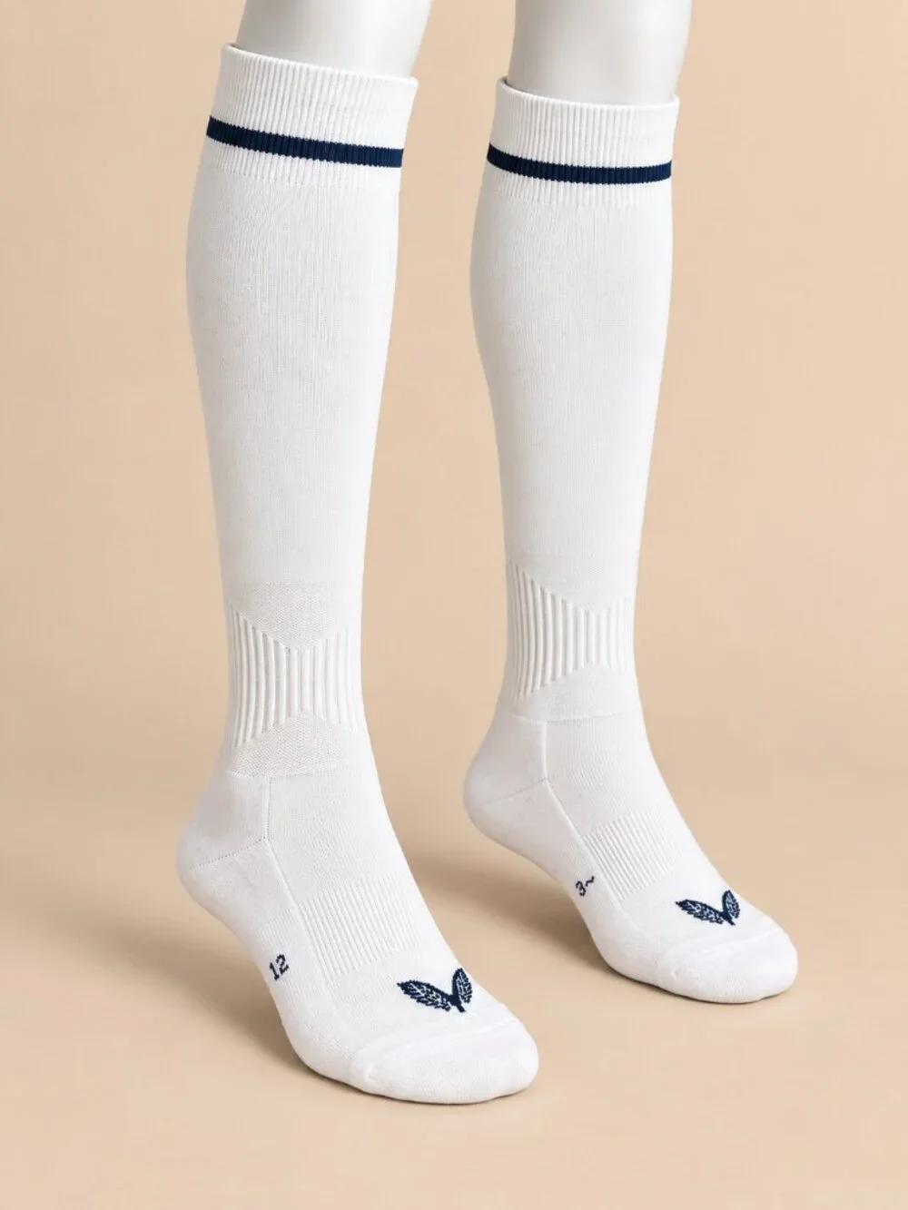 Castore White Navy Stripe Knee High Athletic Training Socks 6-9 and 9-12